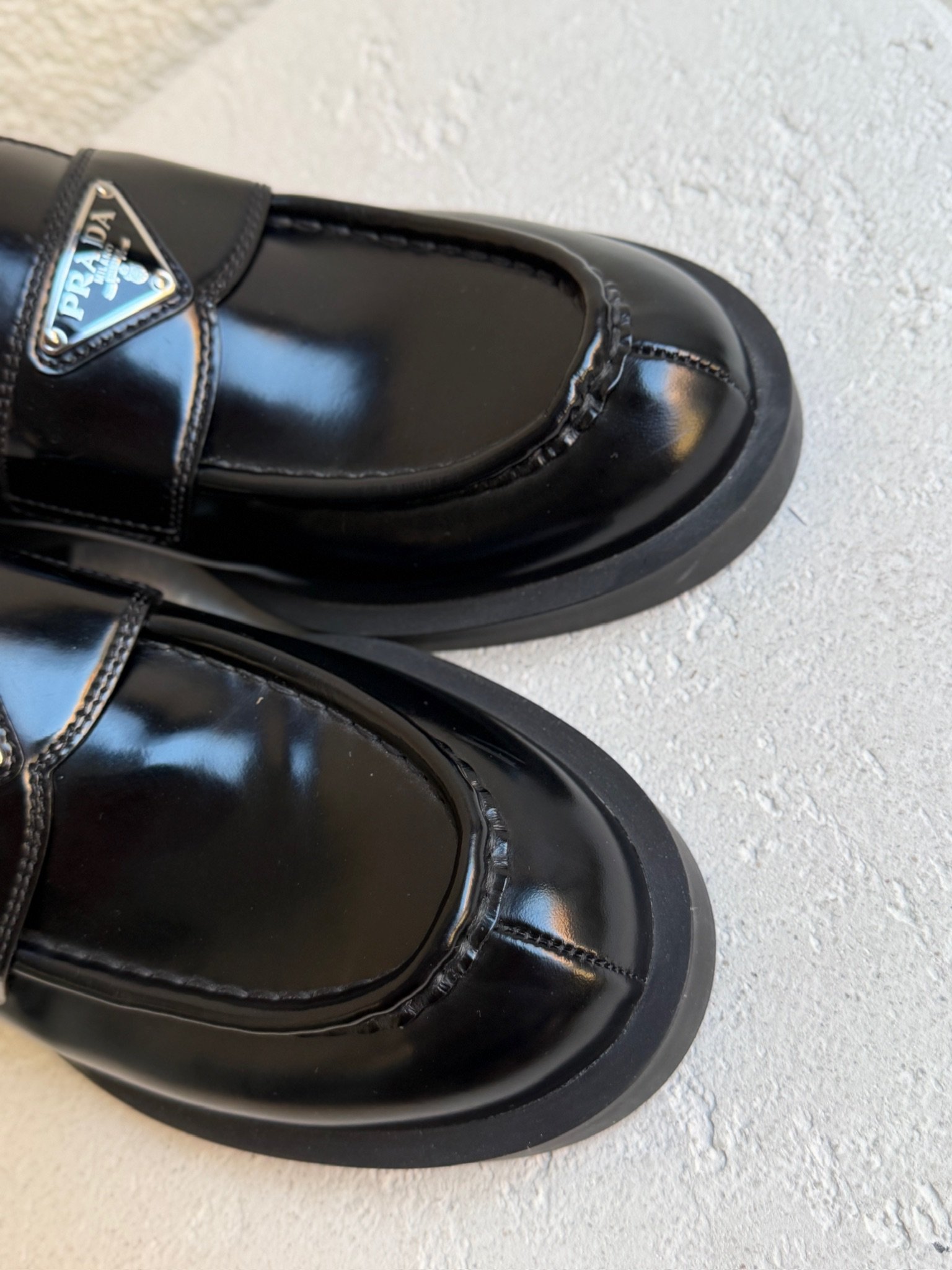 Prada Spazzolato Metal Triangle Logo Loafer Mules - Image 8