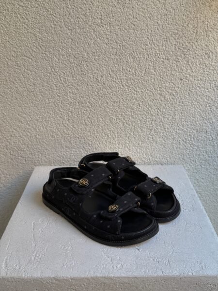 CHANEL Denim CC Logo Printed Dad Sandals