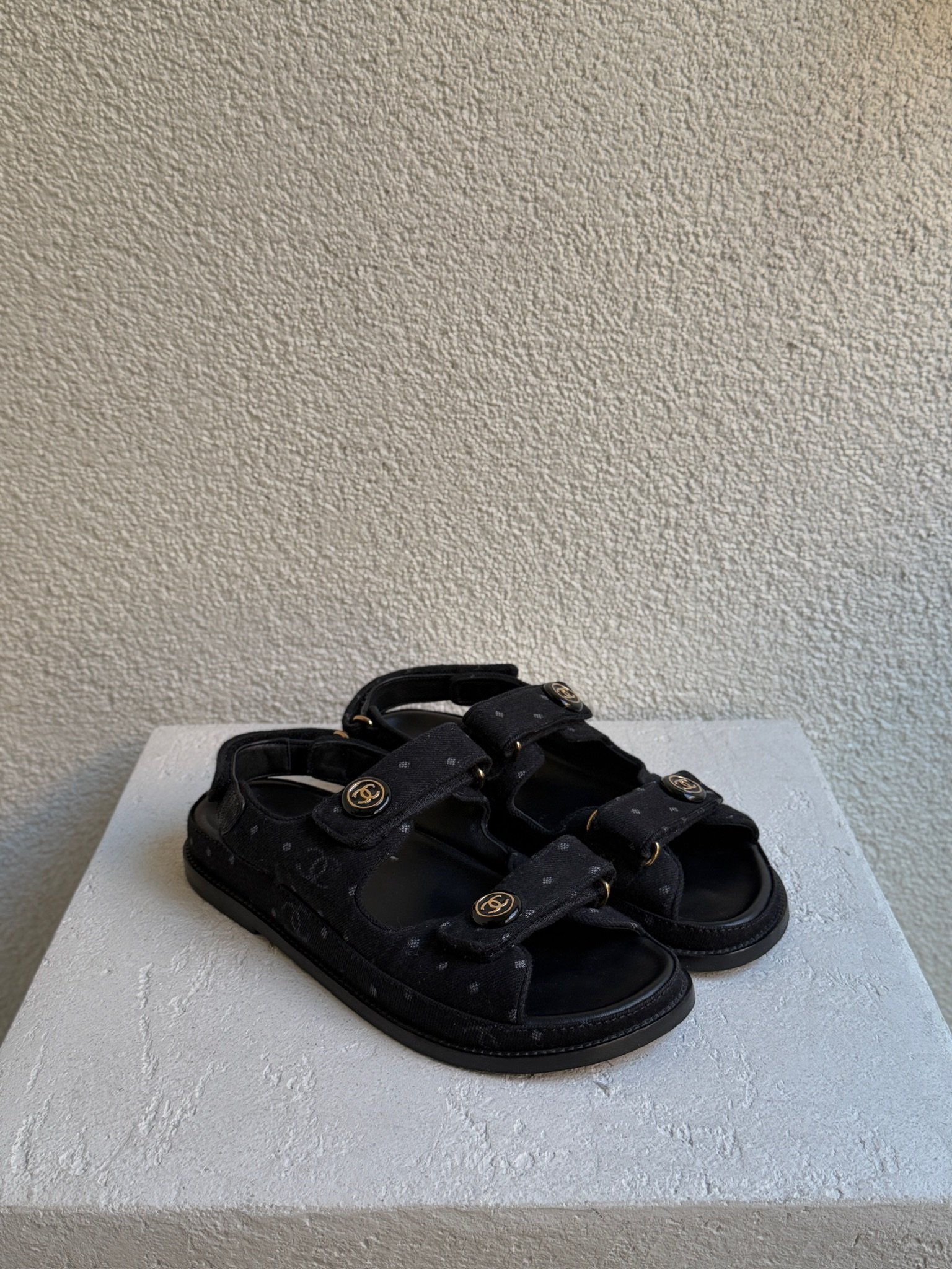 CHANEL Denim CC Logo Printed Dad Sandals - Image 10