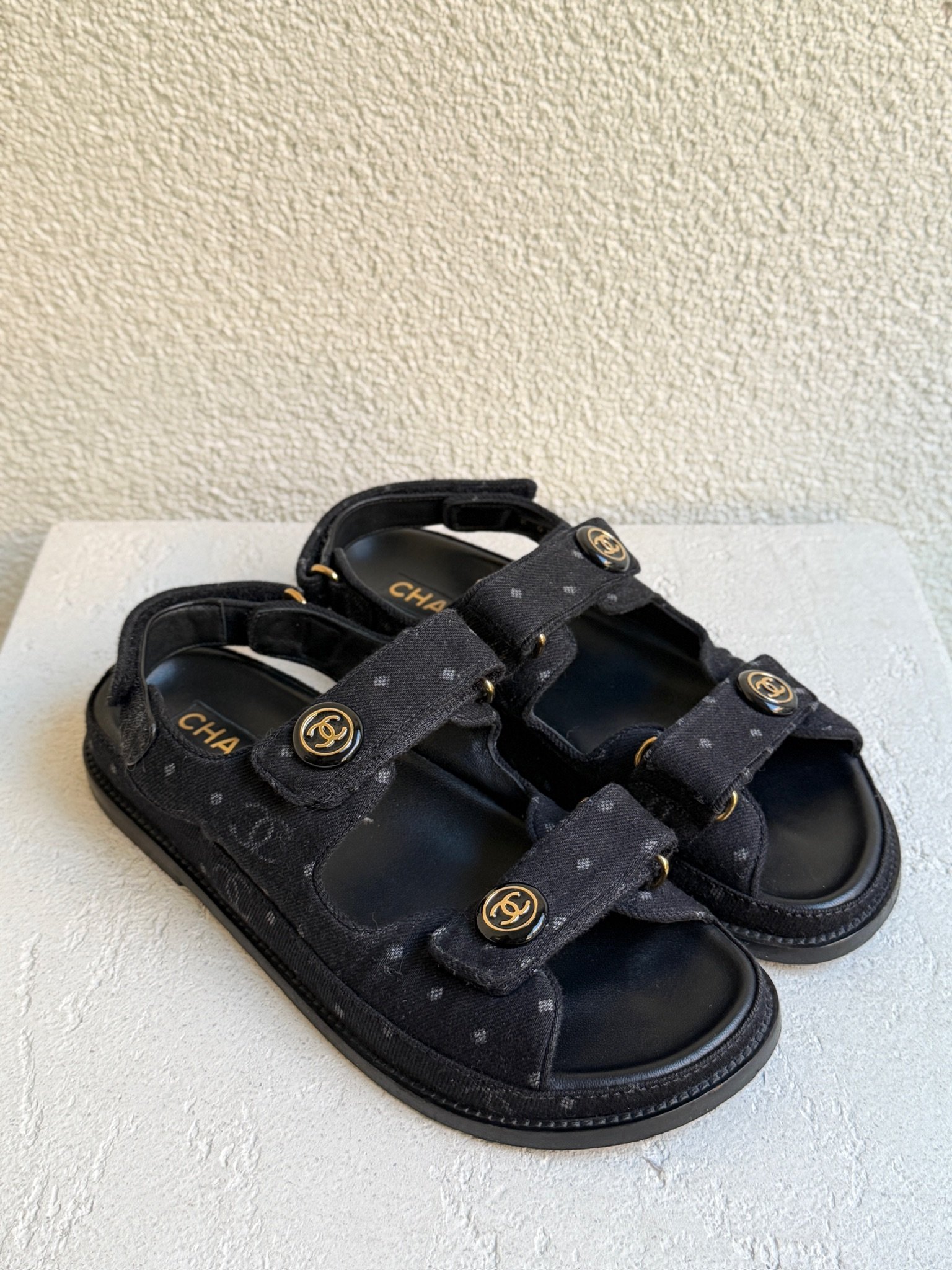 CHANEL Denim CC Logo Printed Dad Sandals - Image 9