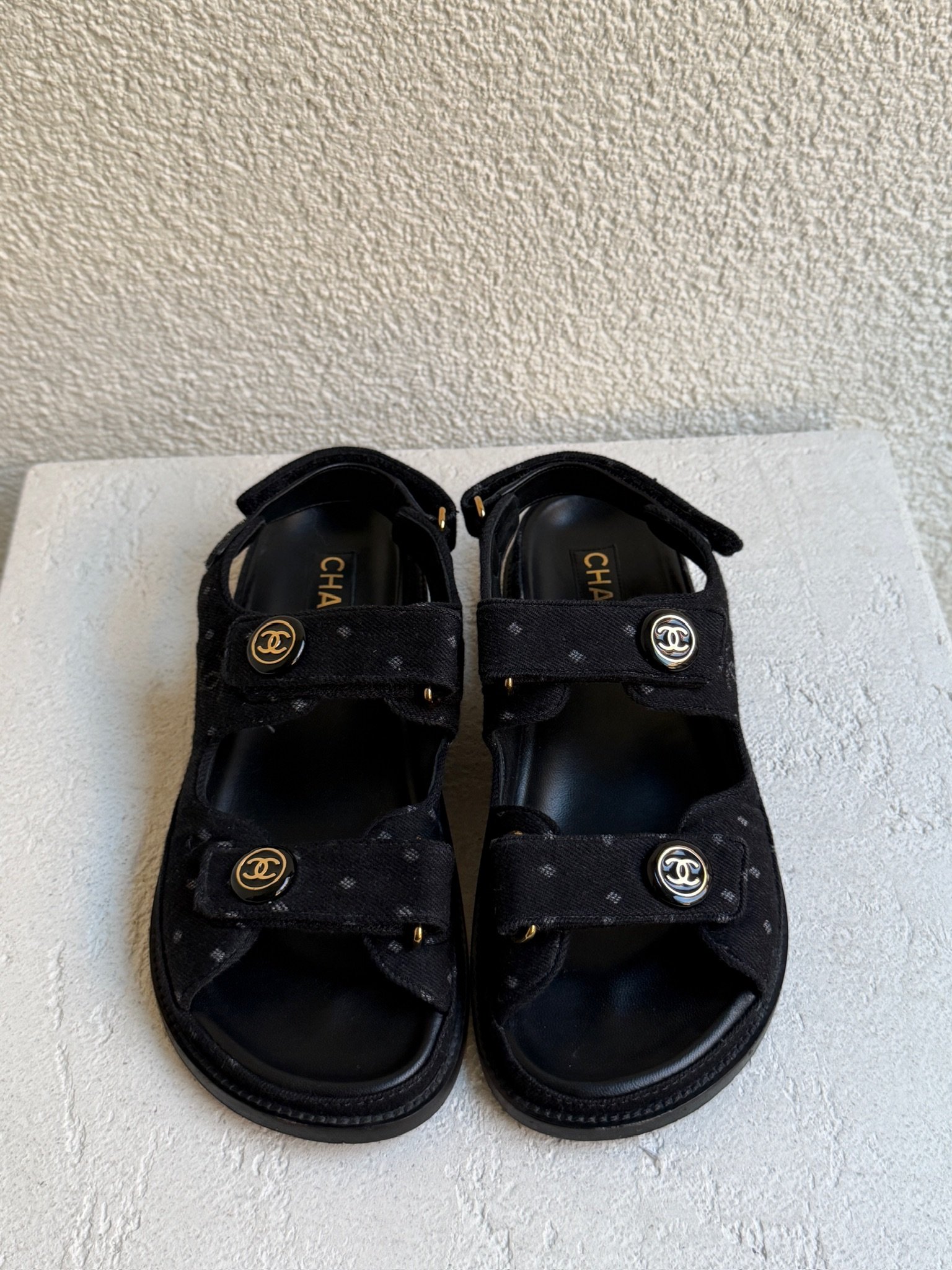 CHANEL Denim CC Logo Printed Dad Sandals - Image 8
