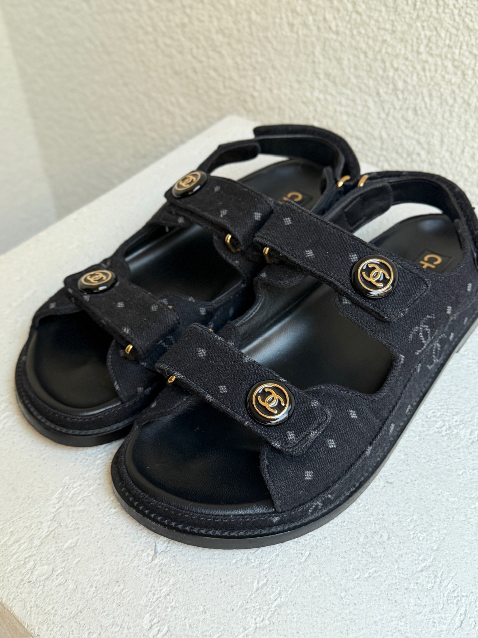 CHANEL Denim CC Logo Printed Dad Sandals - Image 7