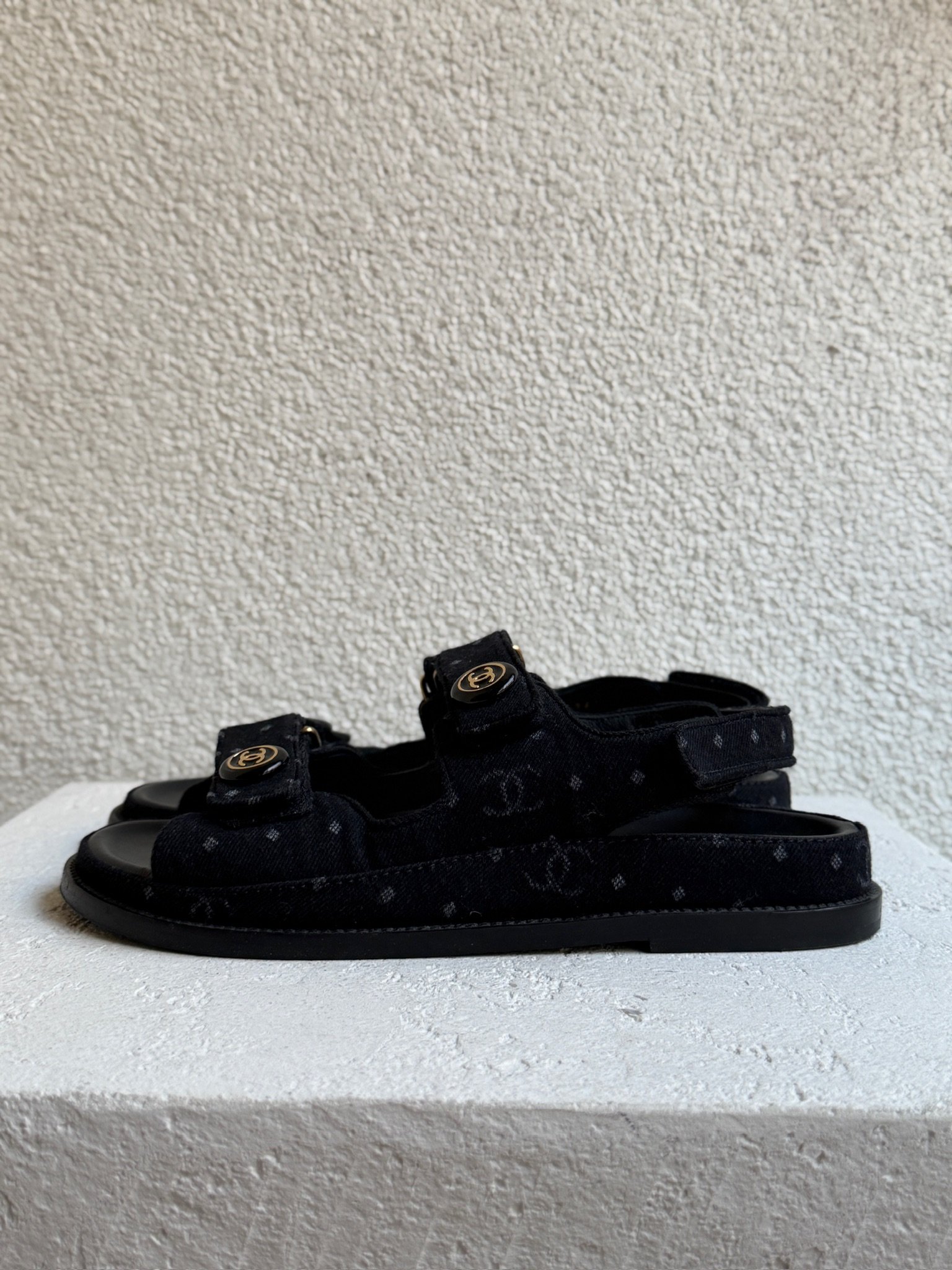 CHANEL Denim CC Logo Printed Dad Sandals - Image 6