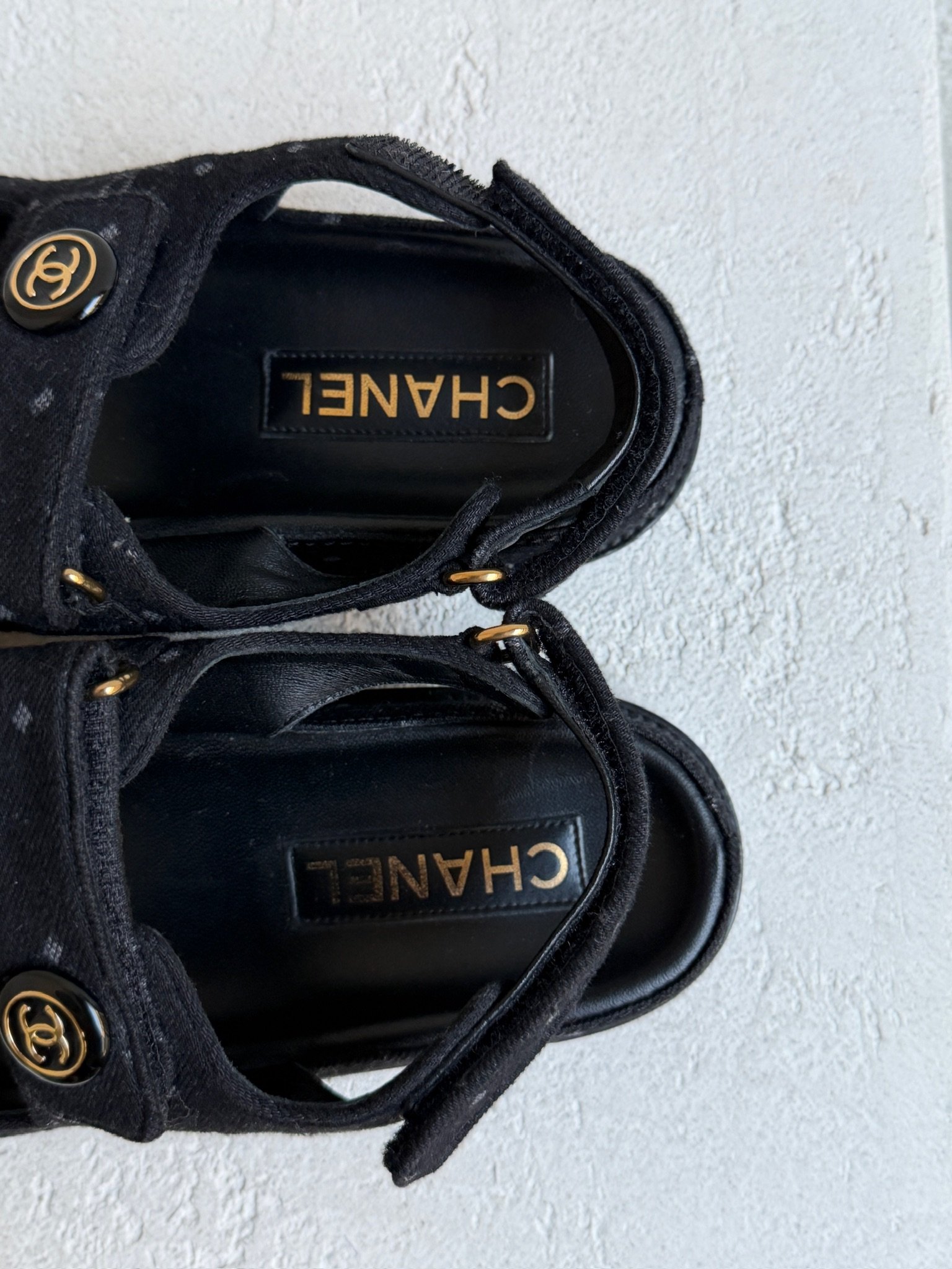 CHANEL Denim CC Logo Printed Dad Sandals - Image 4