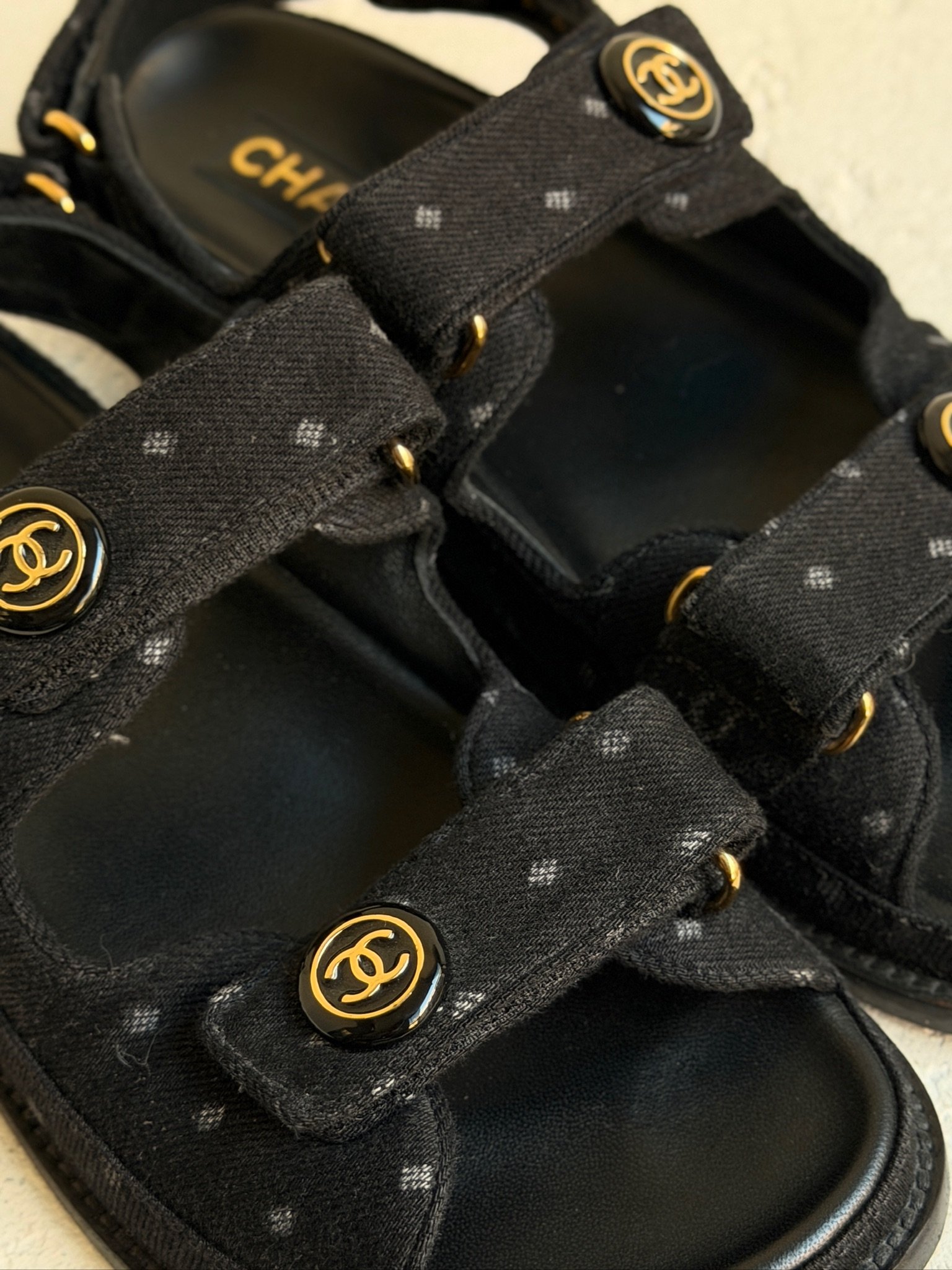 CHANEL Denim CC Logo Printed Dad Sandals - Image 12