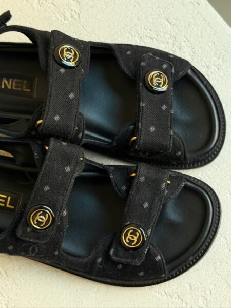 CHANEL Denim CC Logo Printed Dad Sandals