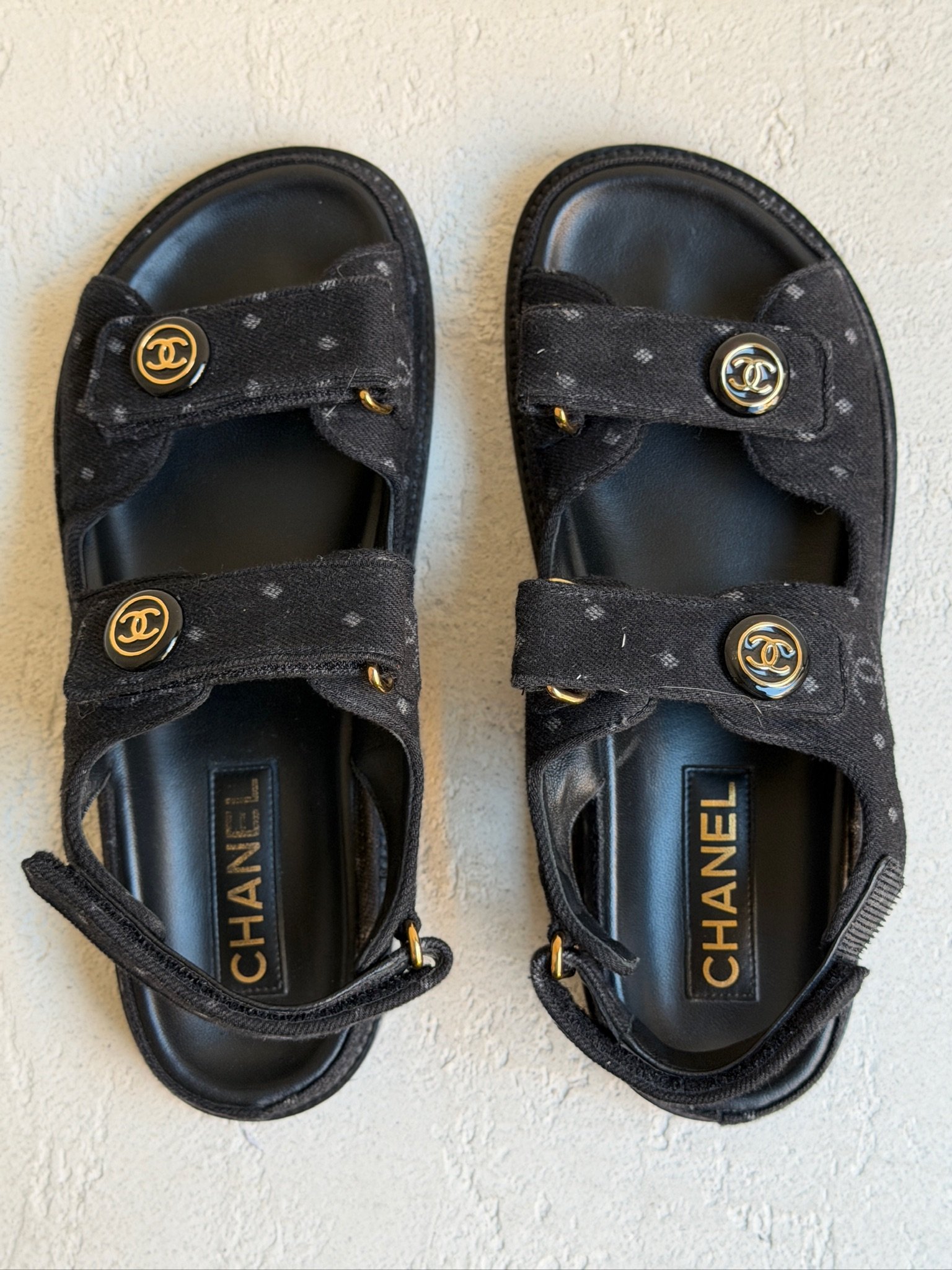 CHANEL Denim CC Logo Printed Dad Sandals - Image 2