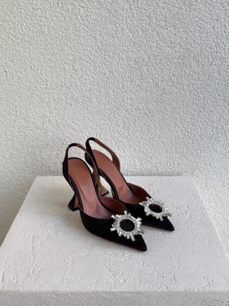Amina Muaddi Begum Sling 95 Black Satin Heels