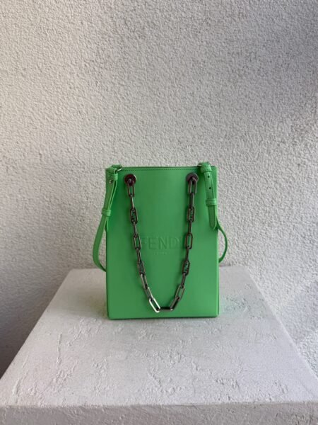 Fendi O'Lock Green Leather Chain Pouch