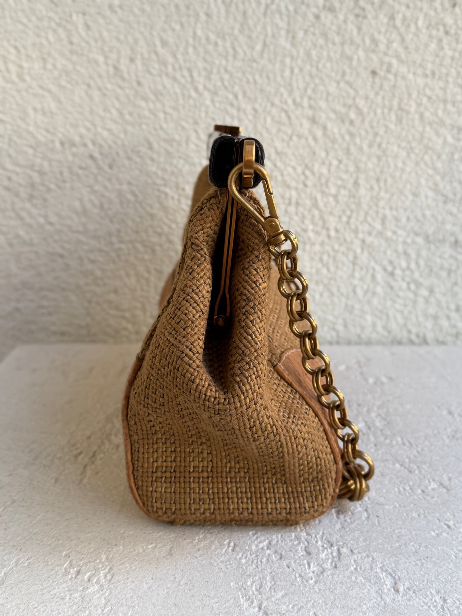 Prada Woven Paglia Cinghiale Chain Omuz Çantası - Görsel 5