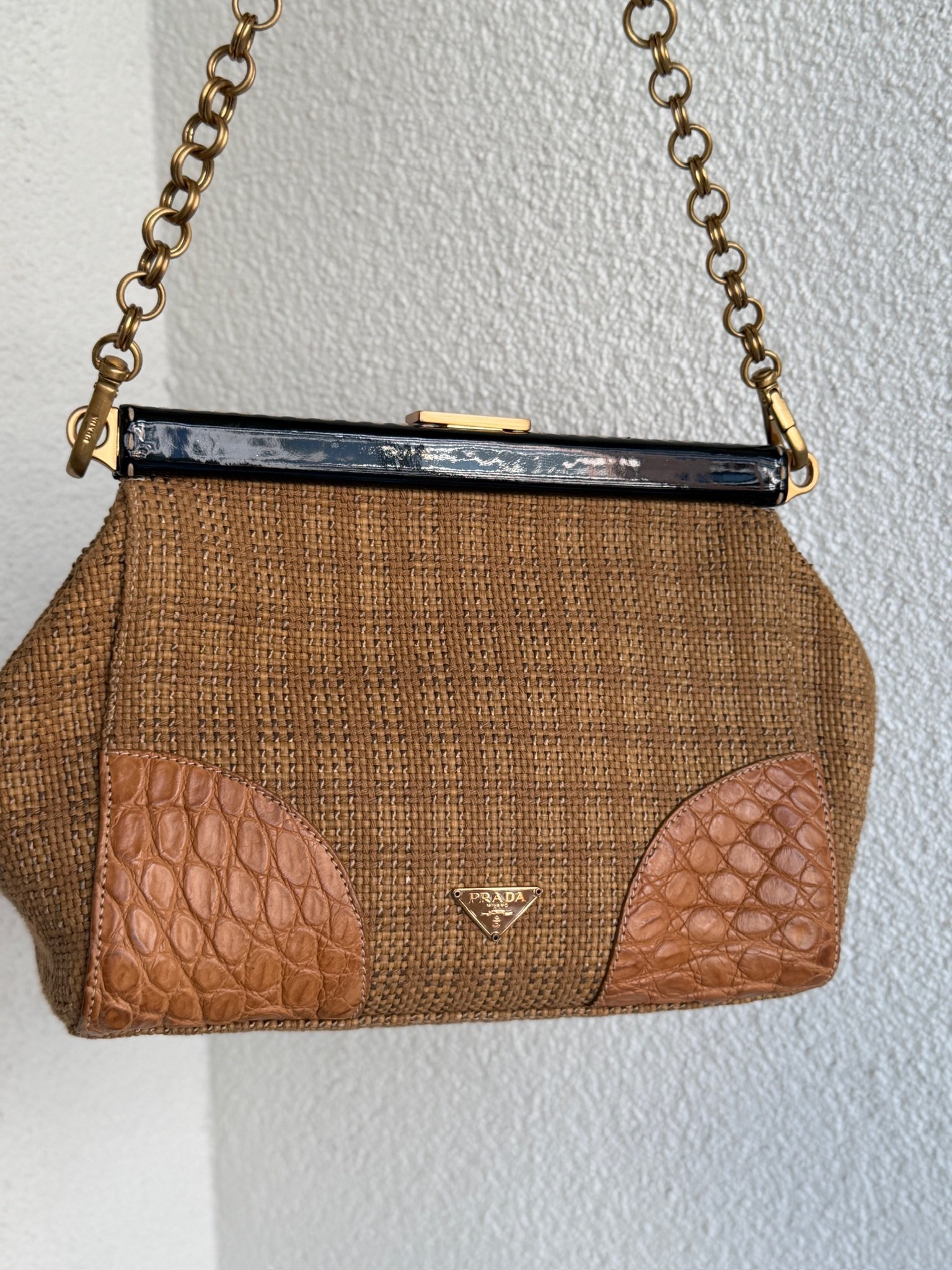 Prada Woven Paglia Cinghiale Chain Omuz Çantası - Görsel 13