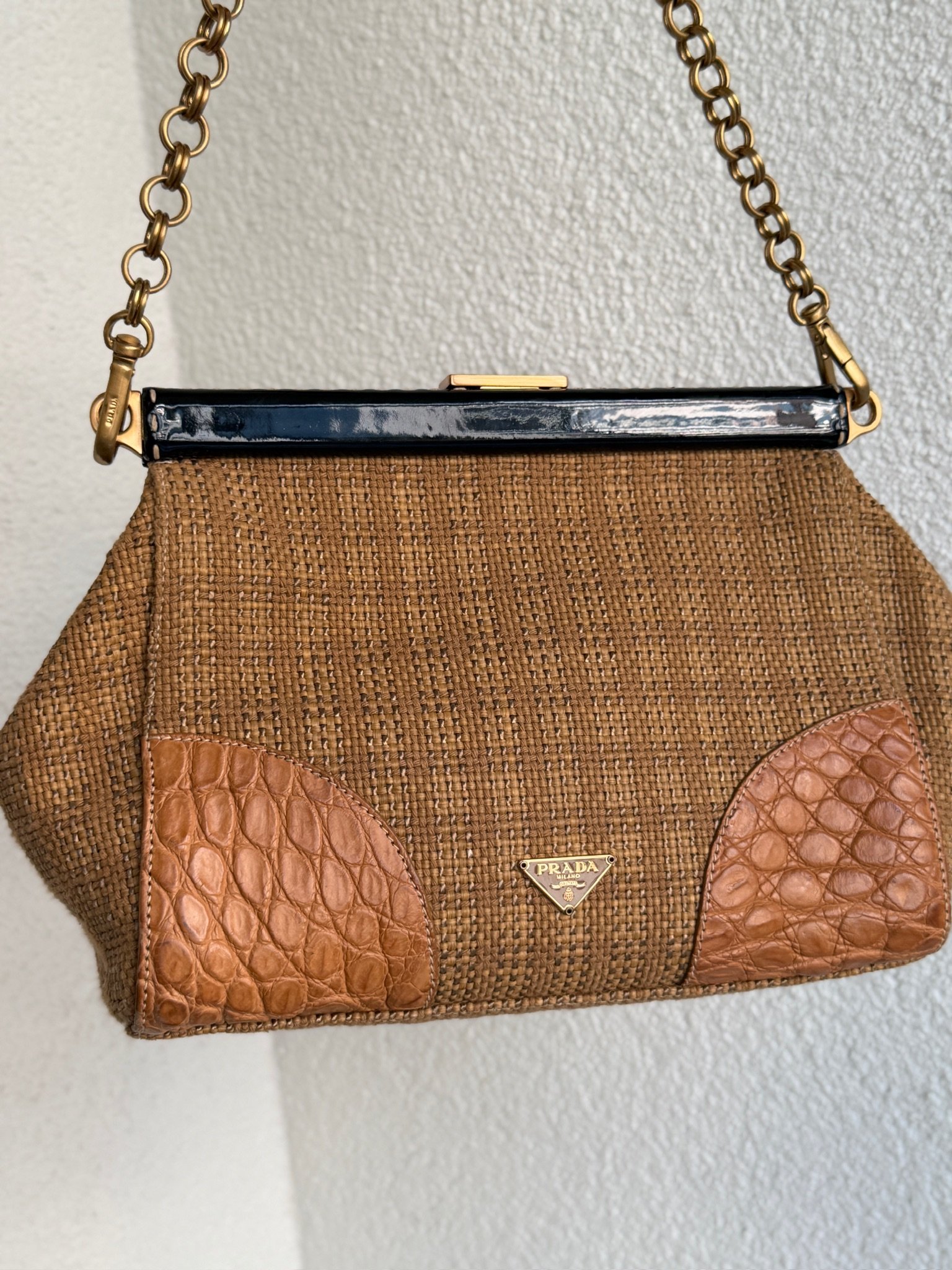 Prada Woven Paglia Cinghiale Chain Omuz Çantası - Görsel 14