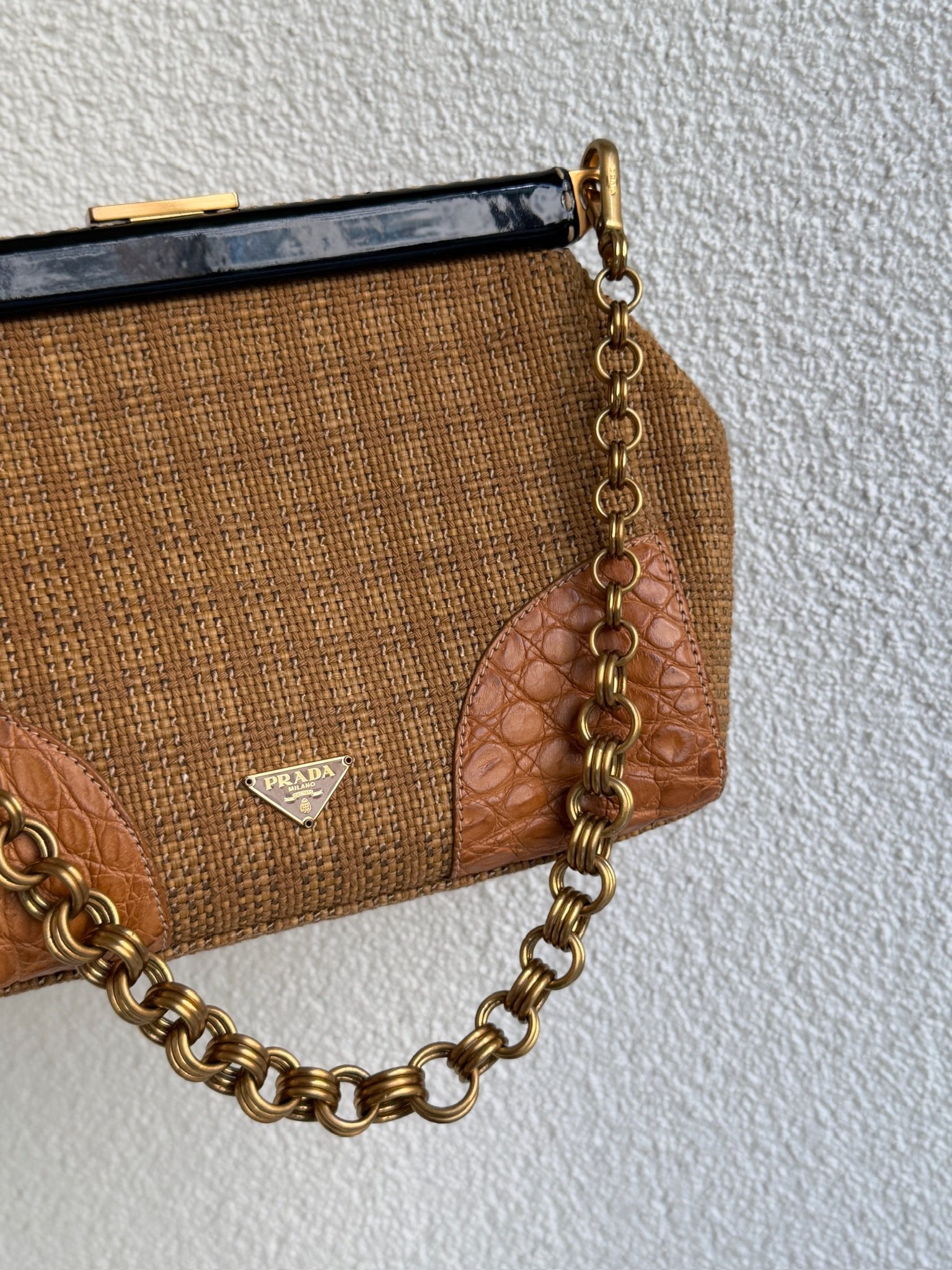 Prada Woven Paglia Cinghiale Chain Omuz Çantası - Görsel 16