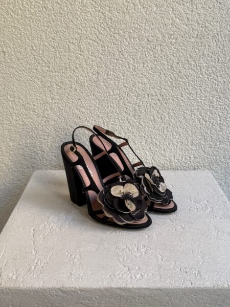 Chanel Camellia Black Floral High-Heel Sandals