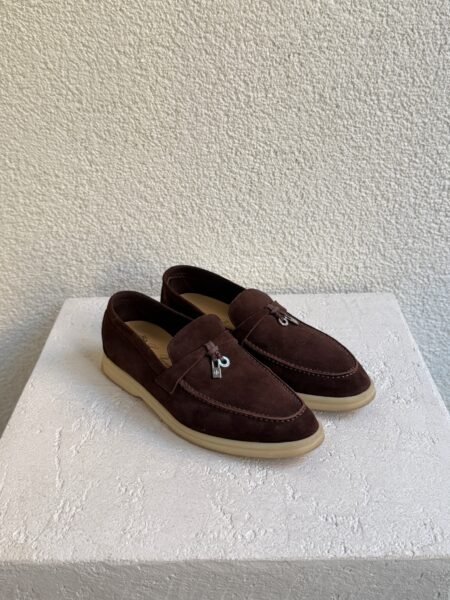 Loro Piana Summer Charms Walk Brown Suede Loafers