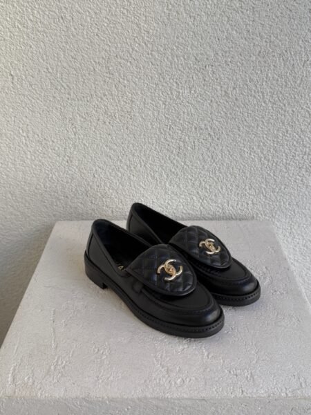 Chanel Black Quilted CC Logo Leather Mocassins Loafer
