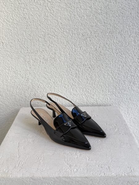 Prada Patent Leather Triangle Logo Slingback Pump Heels