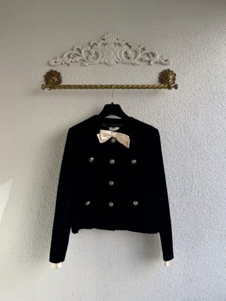 Miu Miu Bow Neck Single Button Velvet Jacket