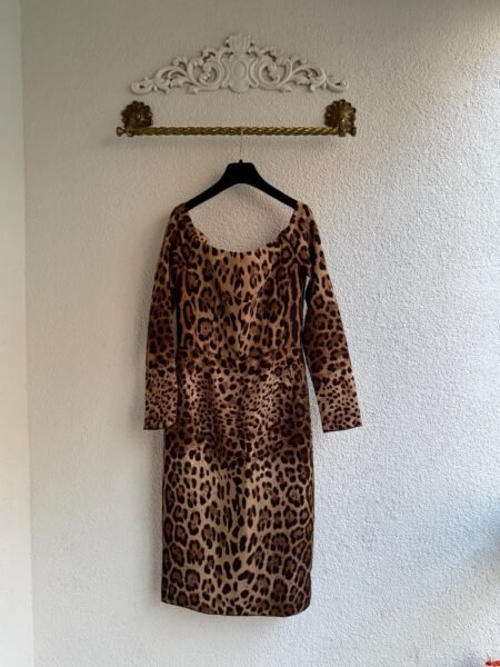 Dolce & Gabbana Leopard Print Long Sleeve Midi Dress