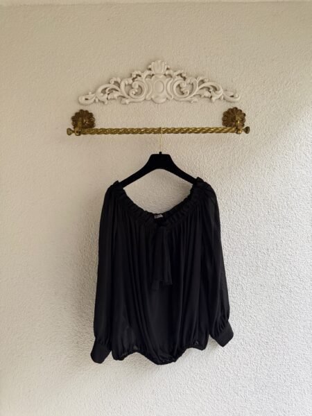 Miu Miu Black Gathered Neck Silk Blouse