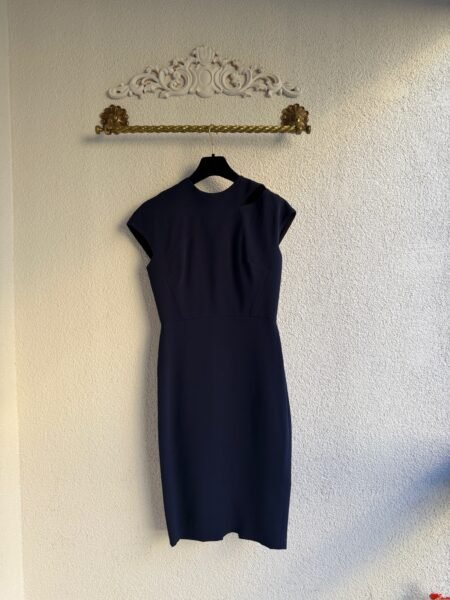 Victoria Beckham Navy Asymmetric Shoulder Cut-Out Midi Dress