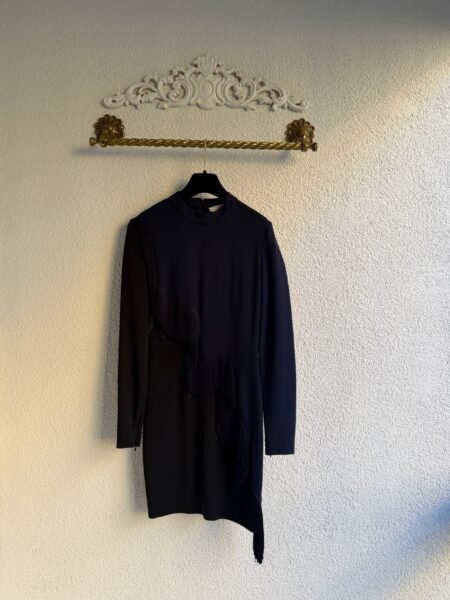 Stella McCartney Navy Fringe Detail Asymmetric Mini Dress