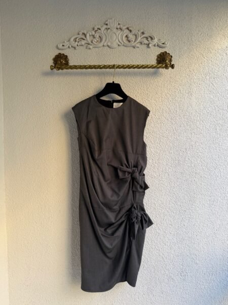 Victoria Beckham Charcoal Draped Bow Detail Midi Dress